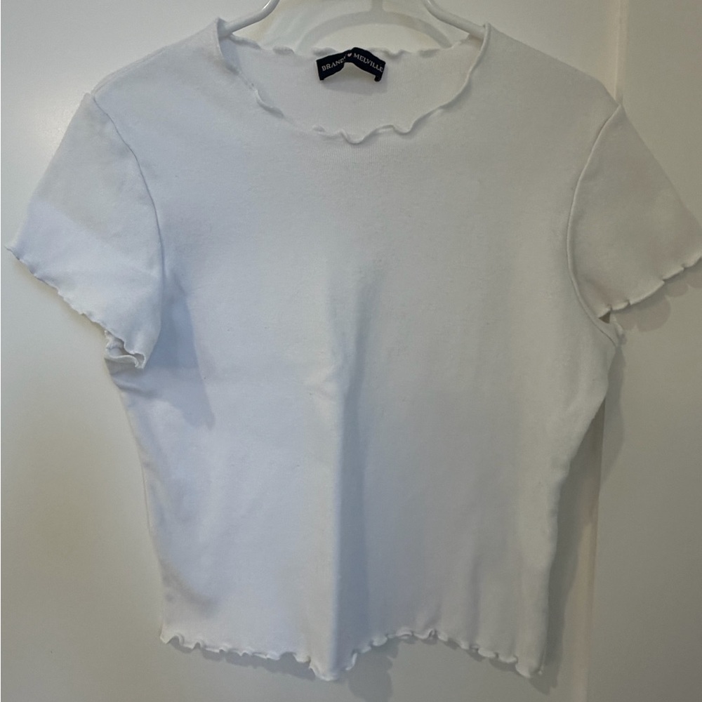 Brandy Melville White Ruffled Short Sleeve Tee